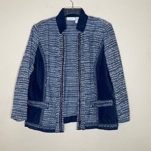 Chico's Blue Tweed And Denim Silver Threads And Beads Jacket Size 2 / 12